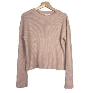 Lini Ribbed‎ Crew Neck Sweater Size M Blush Pink Flare Sleeve Cropped Preppy